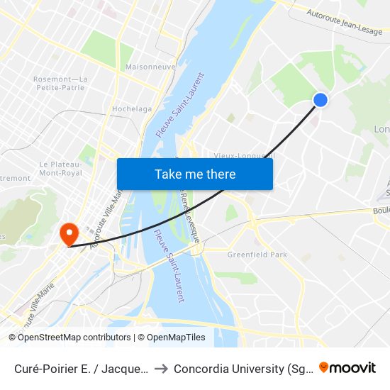 Curé-Poirier E. / Jacques-Cartier E. to Concordia University (Sgw Campus) map
