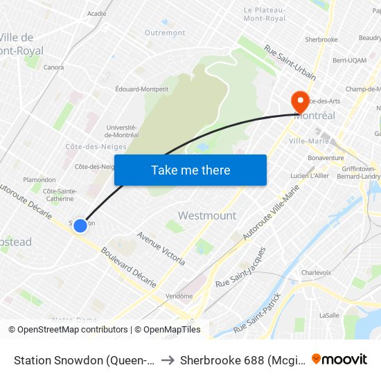 Station Snowdon (Queen-Mary / Circle) to Sherbrooke 688 (Mcgill University) map