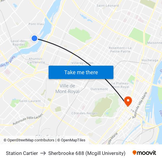 Station Cartier to Sherbrooke 688 (Mcgill University) map