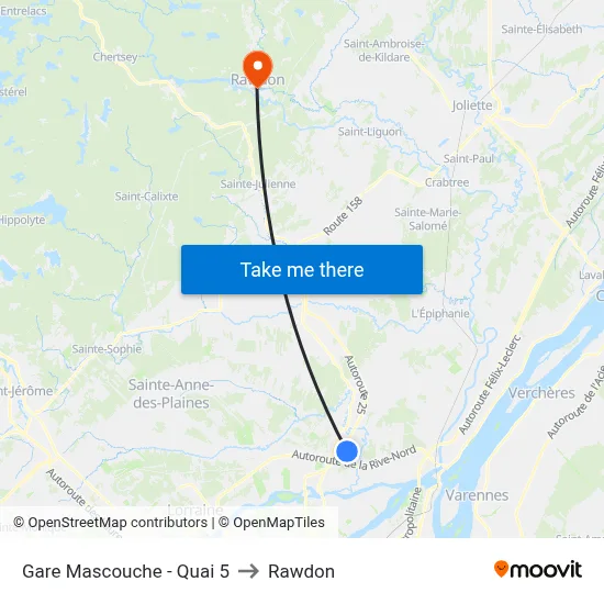 Gare Mascouche - Quai 5 to Rawdon map