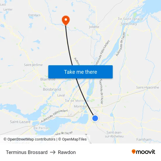 Terminus Brossard to Rawdon map