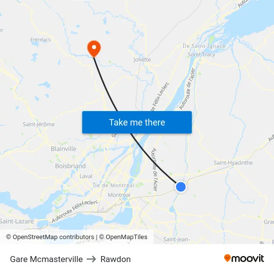 Gare Mcmasterville to Rawdon map