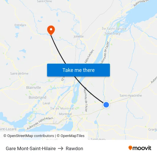 Gare Mont-Saint-Hilaire to Rawdon map