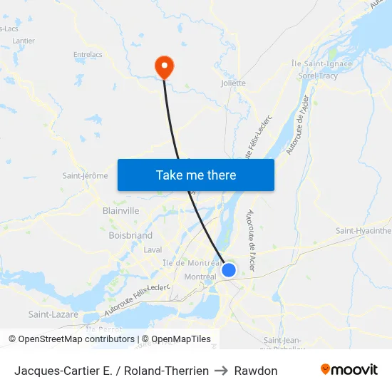 Jacques-Cartier E. / Roland-Therrien to Rawdon map
