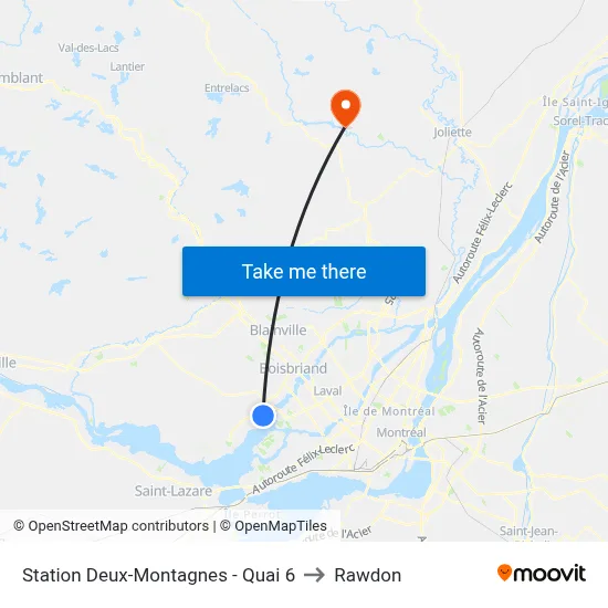Station Deux-Montagnes - Quai 6 to Rawdon map