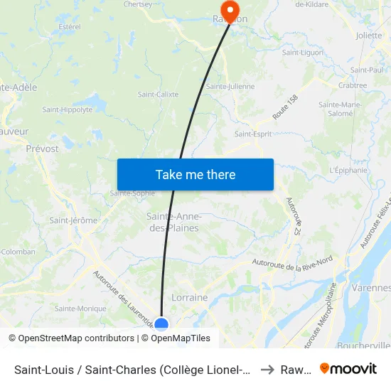 Saint-Louis / Saint-Charles (Collège Lionel-Groulx) - Quai 1 to Rawdon map