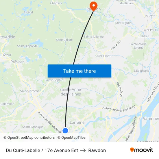 Du Curé-Labelle / 17e Avenue Est to Rawdon map