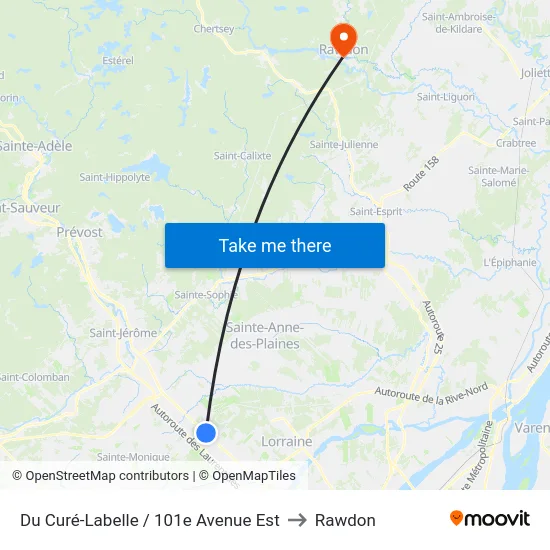 Du Curé-Labelle / 101e Avenue Est to Rawdon map