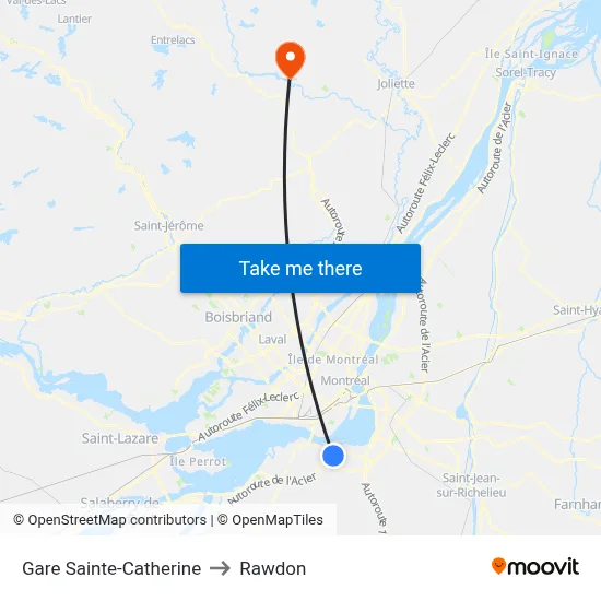 Gare Sainte-Catherine to Rawdon map