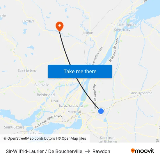 Sir-Wilfrid-Laurier / De Boucherville to Rawdon map