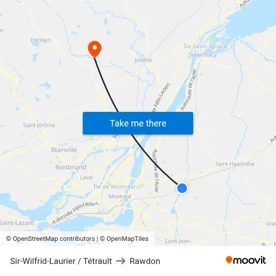 Sir-Wilfrid-Laurier / Tétrault to Rawdon map
