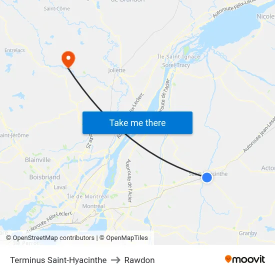 Terminus Saint-Hyacinthe to Rawdon map