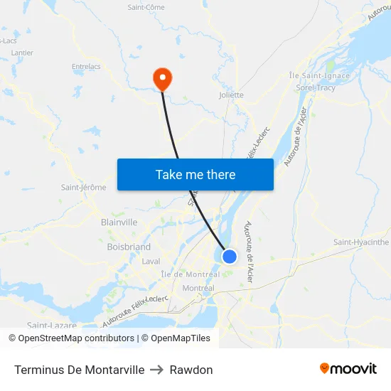 Terminus De Montarville to Rawdon map
