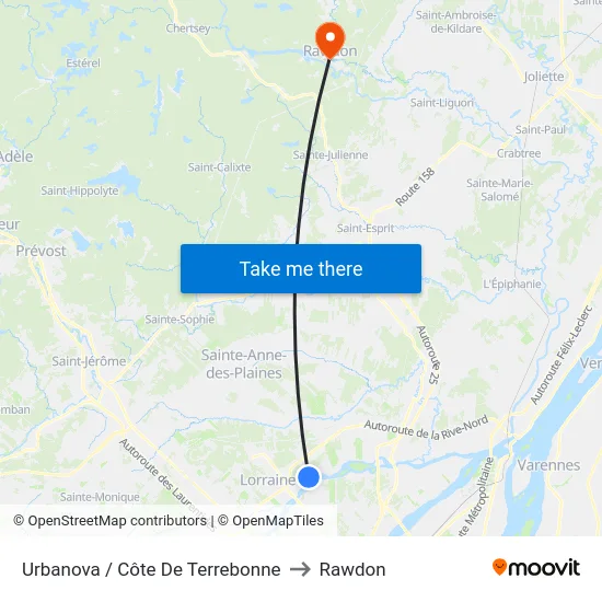 Urbanova / Côte De Terrebonne to Rawdon map