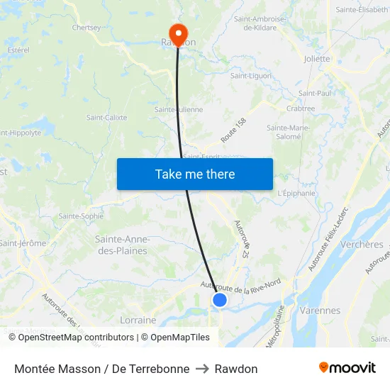Montée Masson / De Terrebonne to Rawdon map