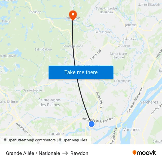 Grande Allée / Nationale to Rawdon map