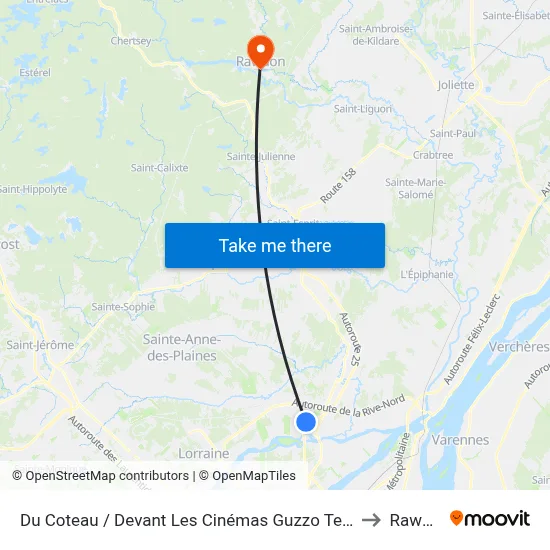 Du Coteau / Devant Les Cinémas Guzzo Terrebonne to Rawdon map