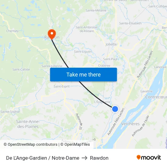 De L'Ange-Gardien / Notre-Dame to Rawdon map