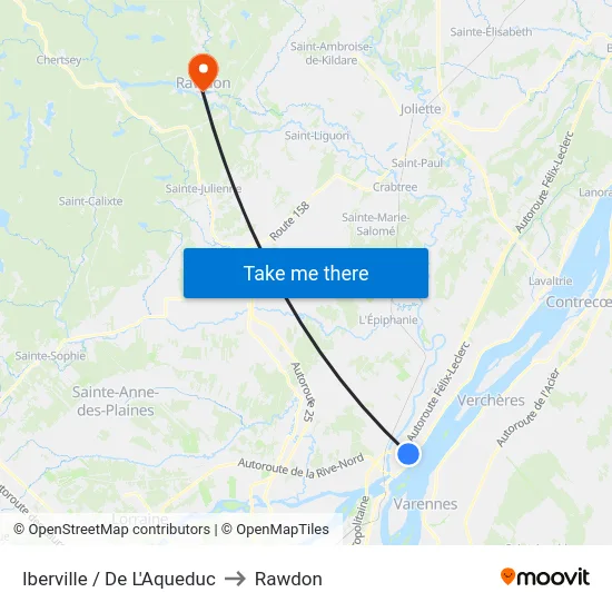 Iberville / De L'Aqueduc to Rawdon map