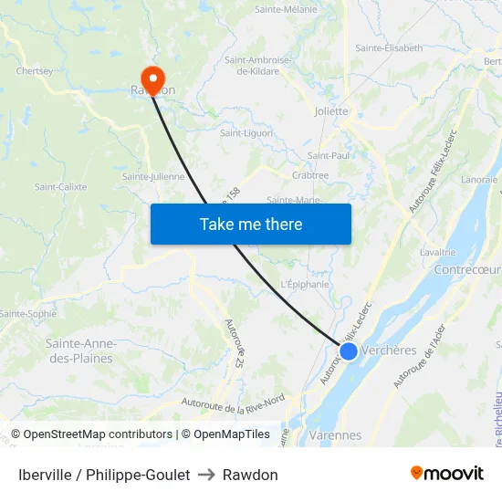 Iberville / Philippe-Goulet to Rawdon map