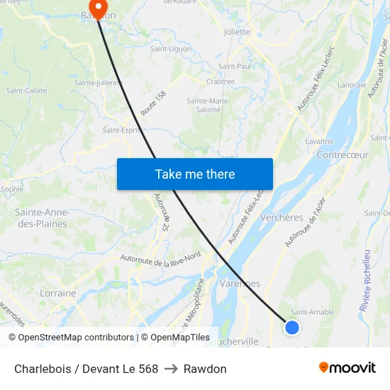 Charlebois / Devant Le 568 to Rawdon map
