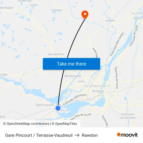 Gare Pincourt / Terrasse-Vaudreuil to Rawdon map