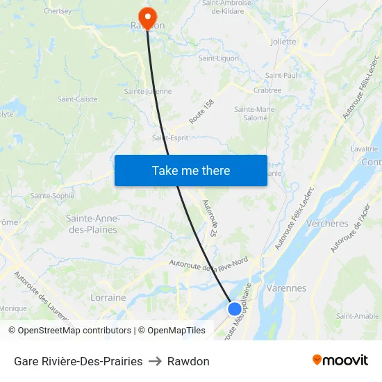Gare Rivière-Des-Prairies to Rawdon map
