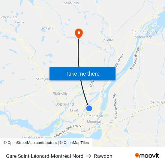 Gare Saint-Léonard-Montréal-Nord to Rawdon map