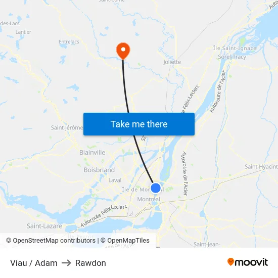 Viau / Adam to Rawdon map