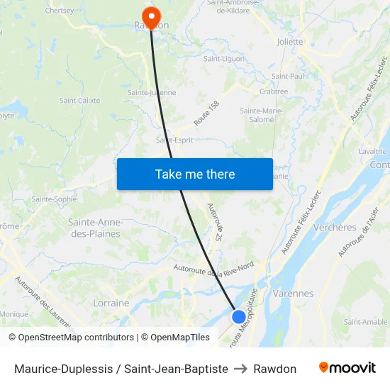 Maurice-Duplessis / Saint-Jean-Baptiste to Rawdon map