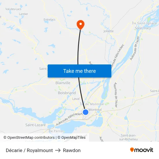 Décarie / Royalmount to Rawdon map