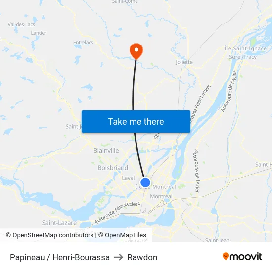 Papineau / Henri-Bourassa to Rawdon map