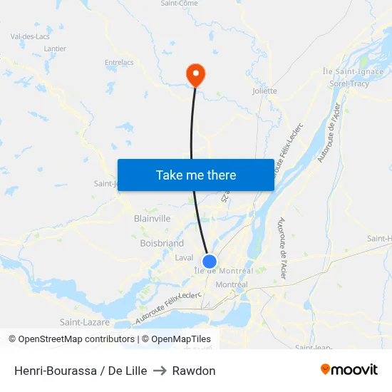 Henri-Bourassa / De Lille to Rawdon map