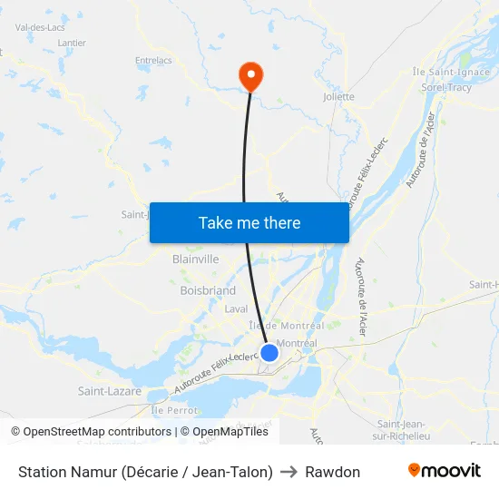 Station Namur (Décarie / Jean-Talon) to Rawdon map