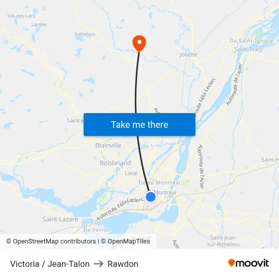 Victoria / Jean-Talon to Rawdon map