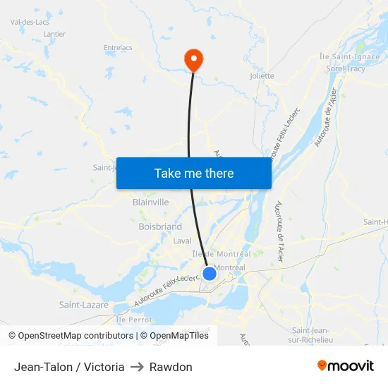 Jean-Talon / Victoria to Rawdon map