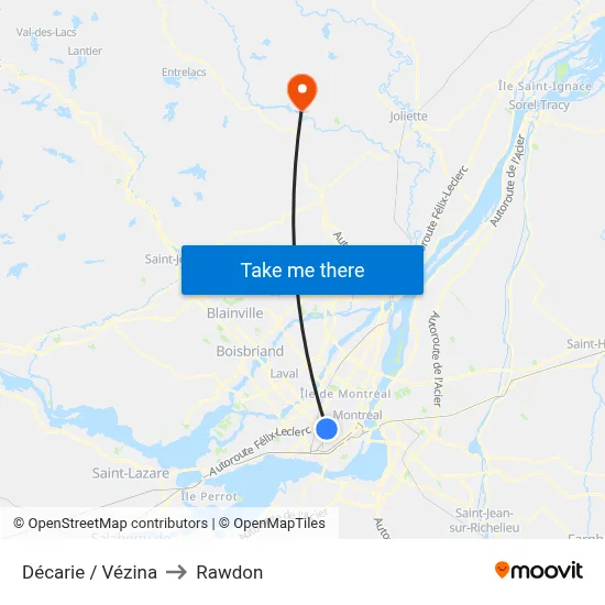 Décarie / Vézina to Rawdon map