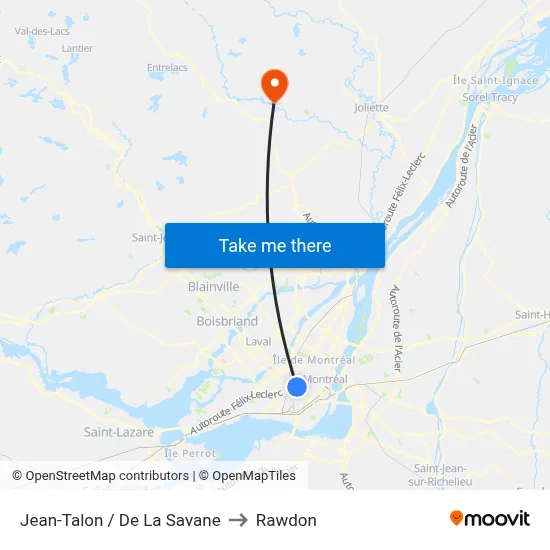 Jean-Talon / De La Savane to Rawdon map