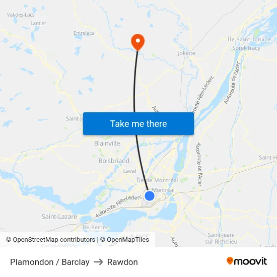 Plamondon / Barclay to Rawdon map
