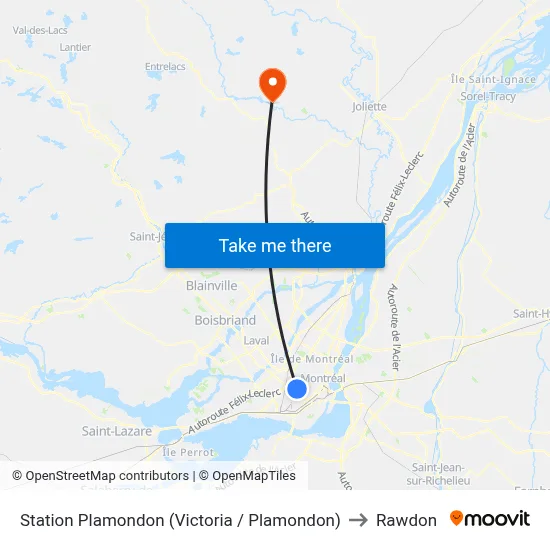 Station Plamondon (Victoria / Plamondon) to Rawdon map