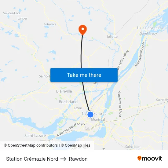 Station Crémazie Nord to Rawdon map