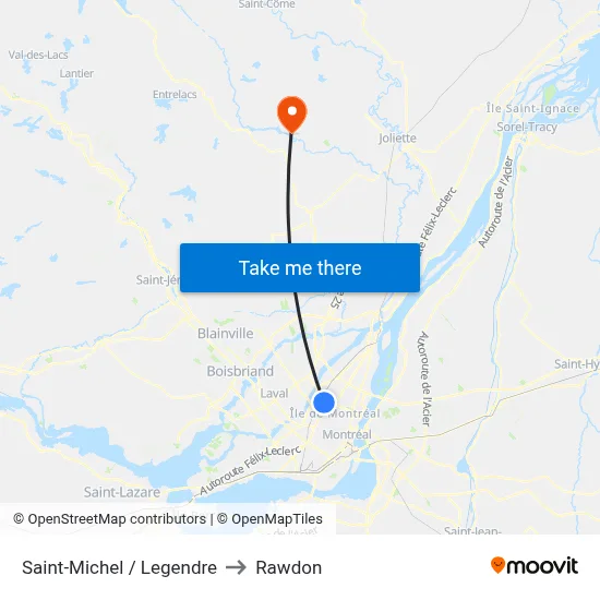 Saint-Michel / Legendre to Rawdon map