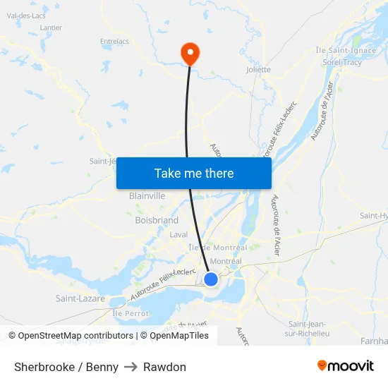 Sherbrooke / Benny to Rawdon map