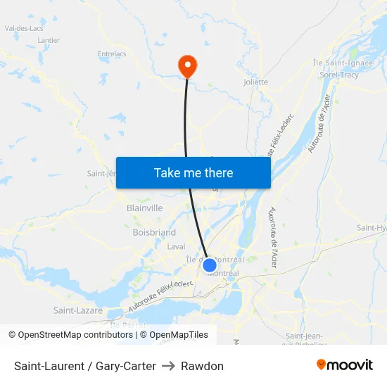 Saint-Laurent / Gary-Carter to Rawdon map