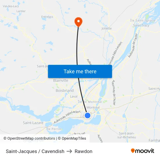 Saint-Jacques / Cavendish to Rawdon map