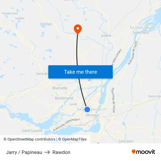 Jarry / Papineau to Rawdon map