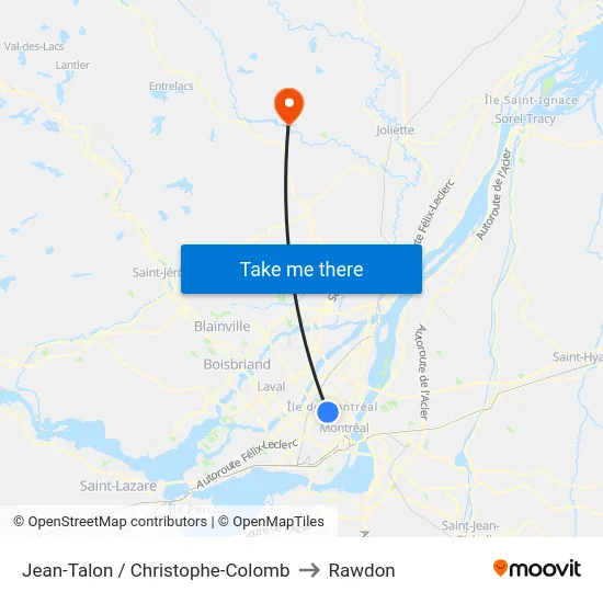 Jean-Talon / Christophe-Colomb to Rawdon map