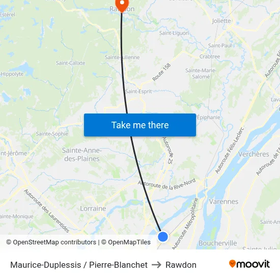 Maurice-Duplessis / Pierre-Blanchet to Rawdon map