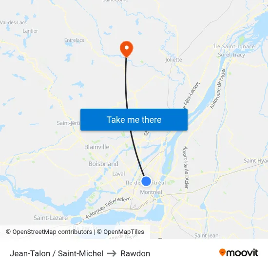 Jean-Talon / Saint-Michel to Rawdon map