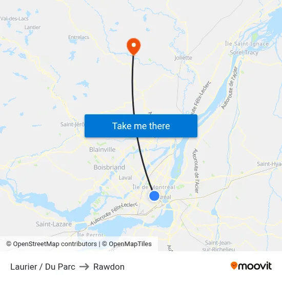 Laurier / Du Parc to Rawdon map